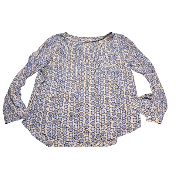 LOFT Geometric Print Long Sleeve Blouse Relaxed Fit Retro Minimal Large Artful - Picture 4 of 6